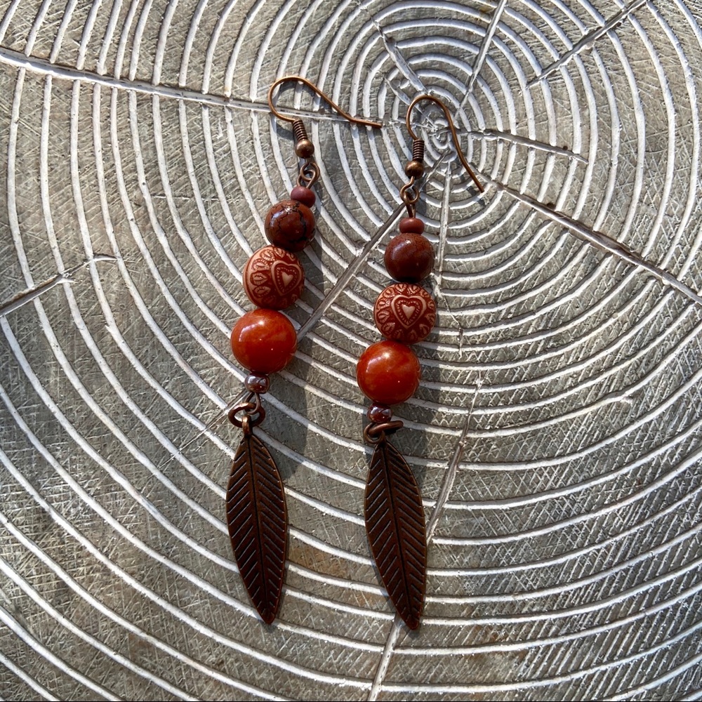Rust Burned Orange Agate Handmade Beaded Earrings